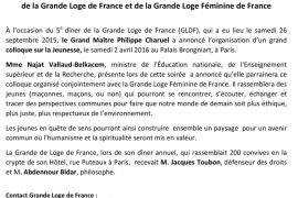 Mme Najat Vallaud Belkacem parraine le colloque sur le jeunesse de la GLDF et de de la GLFF