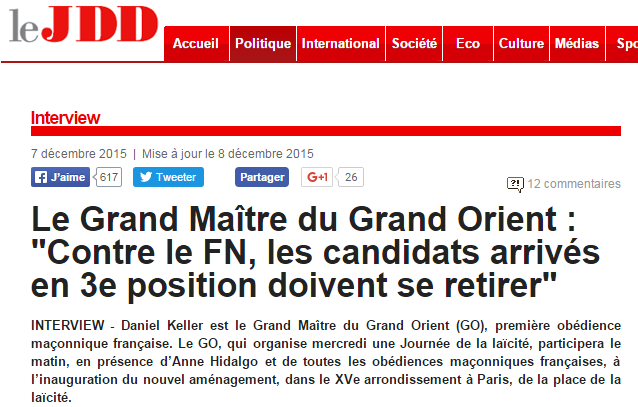 Le Grand Maître du Grand Orient    Contre le FN  les candidats arrivés en 3e position doivent se retirer    leJDD.fr