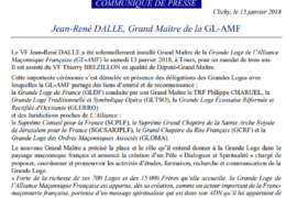 Jean-René DALLE installé Grand Maître de la GL-AMF