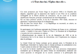 COMMUNIQUE DU GODF – L’EGLISE CHEZ ELLE. L’ETAT CHEZ LUI