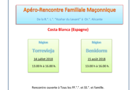 APÉRO-RENCONTRE FAMILIALE MAÇONNIQUE – ESPAGNE 2018
