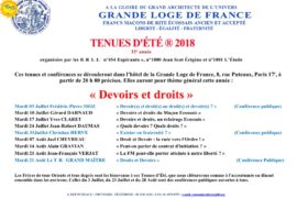 TENUES D’ÉTÉ 2018 DE LA GRANDE LOGE DE FRANCE – « DEVOIRS ET DROITS »