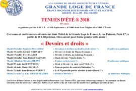 TENUES D’ÉTÉ 2018 DE LA GRANDE LOGE DE FRANCE – « DEVOIRS ET DROITS »