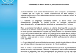 COMMUNIQUE GODF – LA FRATERNITE, DU DEVOIR MORAL AU PRINCIPE CONSTITUTIONNEL