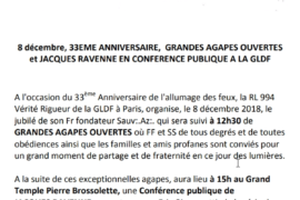 GRANDES AGAPES OUVERTES et JACQUES RAVENNE EN CONFERENCE PUBLIQUE A LA GLDF