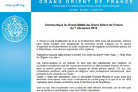 COMMUNIQUE GODF – « L’ETAT CHEZ LUI, L’EGLISE CHEZ ELLE »