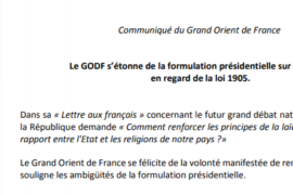 COMMUNIQUE GODF : LA LETTRE AUX FRANÇAIS ET LA LAÏCITÉ