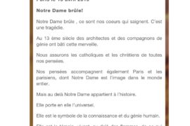 NOTRE DAME BRÛLE – COMMUNIQUE DE LA GLDF