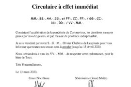 ANNULATION DES TENUES DE LA GRANDE LOGE MIXTE NATIONALE