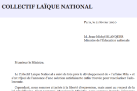 LETTRE DU COLLECTIF LAÏQUE – « AFFAIRE MILA »
