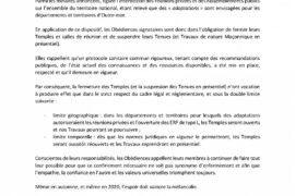 COMMUNIQUÉ INTEROBÉDIENTIEL : FERMETURE DES TEMPLES-SUSPENSION DES TRAVAUX