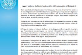 COMMUNIQUE GODF – Appel à la défense des libertés fondamentales et à la préservation de l’État de droit