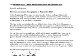 CRISE « COVID » : VERS UNE REDUCTION DES COTISATIONS MACONNIQUES…EN ANGLETERRE