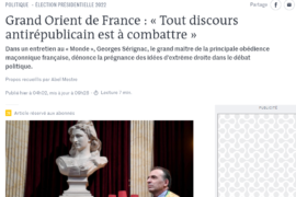 « L’AMBIANCE POLITIQUE GAGNERAIT A ABORDER LES PREOCCUPATIONS DES FRANCAIS » : GRAND MAÎTRE DU GODF