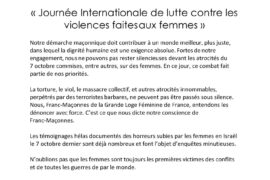 JOURNEE INTERNATIONALE DE LUTTE CONTRE LES VIOLENCES FAITES AUX FEMMES – GLFF
