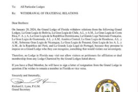 LA GRANDE LOGE DE FLORIDE ET GLNF : FIN DES RELATIONS