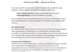 CONFÉRENCE PUBLIQUE : REGARDS CROISÉS SUR LA FRANC-MAÇONNERIE À ANNECY