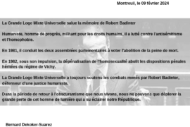 LA GRANDE LOGE MIXTE UNIVERSELLE SALUE L’ENTRÉE DE ROBERT BADINTER AU PANTHÉON