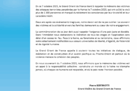 LE GODF HONORE HONORE LA MÉMOIRE DES VICTIMES DU 7 OCTOBRE 2023 ET APPELLE À LA PAIX