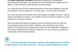 CHARLIE HEBDO 2015 : UN DEVOIR DE MÉMOIRE MAÇONNIQUE – LE MESSAGE DE LA GLMU