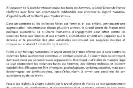 COMMUNIQUÉ DU GODF DU 8 MARS 2026 : DROITS DES FEMMES, DIGNITÉ ET LUTTE CONTRE LES VIOLENCES